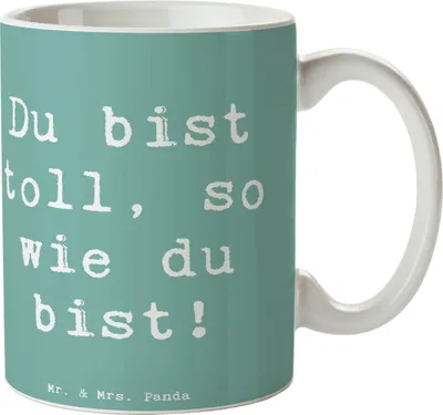 Produktbild von Mr. & Mrs. Panda Kaffeetasse Spruch Schulanfang Einzigartig - Meeresbrise - Geschenk, Selbstbewusstsein stärken, ermutigend, Keramiktasse, Vertrauem, Selbstvertrauen
