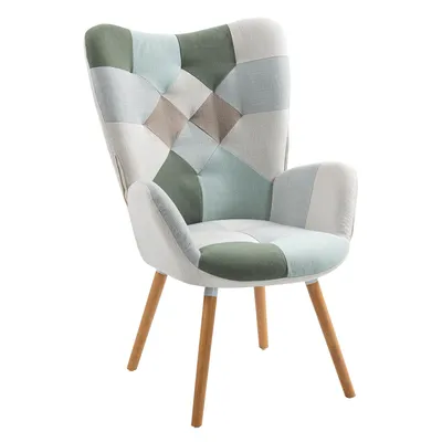 Image de Meubles Cosy : fauteuil de style scandinave avec tissu patchwork couleur aqua et surpiqûres décoratives – FUNKEL