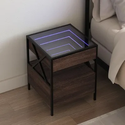 Produktbild von Möbel Nachttisch mit Infinity-LED Braun Eichen-Optik 40x40x51 cm - Nachtkommode 3284105