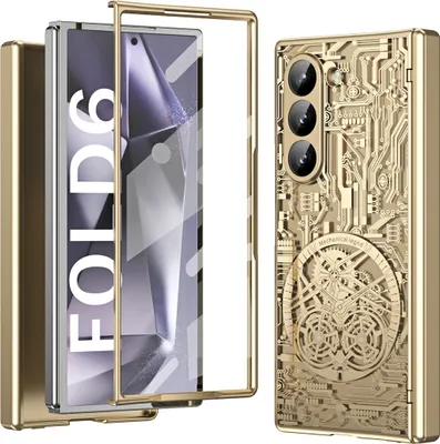 Produktbild von Hülle für Samsung Galaxy Z Fold 6 Luxus Galvanisierte Charnierschutz Kristallklare Schutzhülle mit Displayschutzfolie Gold