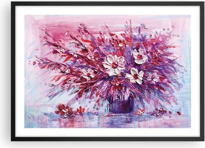 Produktbild von Gerahmtes Poster - Schwarzer Rahmen - Pastos Blumen Rosa - 70x50 cm - Wand Bild - Wanddeko - Wandbilder - Kunstposter - Wandposter - Bilderrahmen - Bilder - Kunstdruck - P2BAA70x50-4530