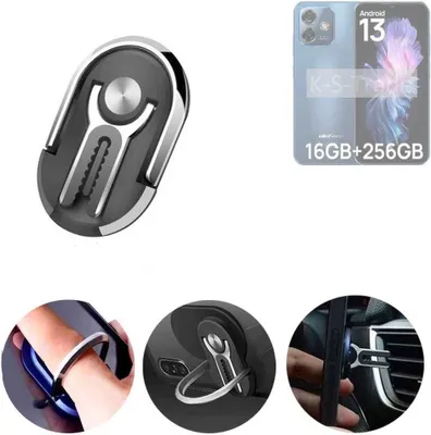 Produktbild von K-S-Trade 3in1 Smartphone-Ring Handy-Ring kompatibel mit Ulefone Note 16 Pro Fingerhalterung  Handyring Tischständer Lüftungsgitter-Halterung Tisch