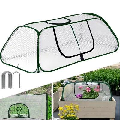 Produktbild von Garten-Pflanzenabdeckung, wasserdichtes Mini-Gewächshaus, faltbarer mit Reißverschlusstür, schützt Gemüse, Blumen & Früchte vor Tieren, 115×50×45 cm
