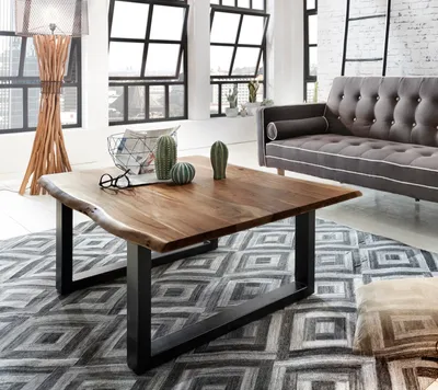 Produktbild von Couchtisch Baumkante 120x80 cm Akazie nussbaumfarben schwarz