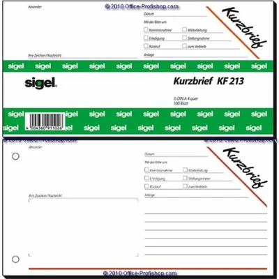 Produktbild von SIGEL KF213 Kurzmitteilungen, »Kurzbrief«, 1/3 A4 q, mit Blaupapier, 100 Blatt