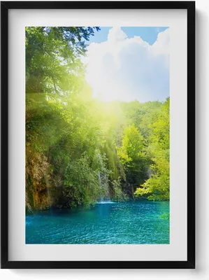 Produktbild von Blaue Lagunenlandschaft– Wandbild mit Rahmen – Gerahmtes Bild  – Wanddekoration – 50x70 cm –  Schwarz Rahmen