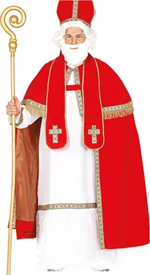 A person dressed as a bishop holding a staff.