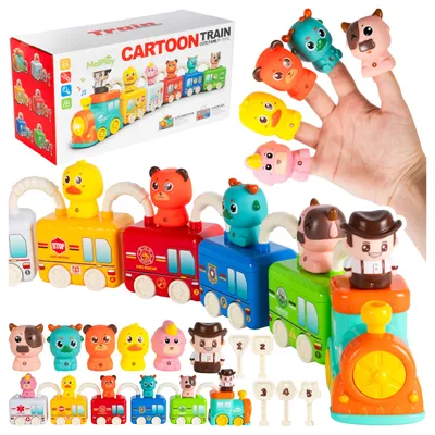 Produktbild von Malplay Lernzug mit Fingerpuppen und Schlüsseln, Lokomotive mit 5 Waggons, Licht & Sound, Motorikspielzeug, Lernspielzeug ab 2 Jahren