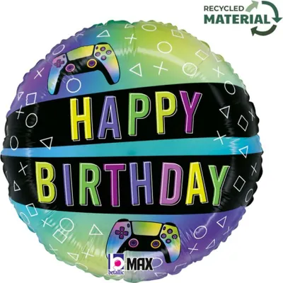 Produktbild von 18"/Ø46cm Folienballon "Happy Birthday" Game Controller