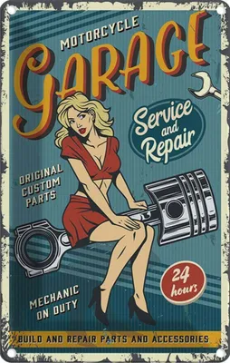 Produktbild von vianmo Blechschild 18x12 cm Pinup motorcycle Garage 24service Pin Up