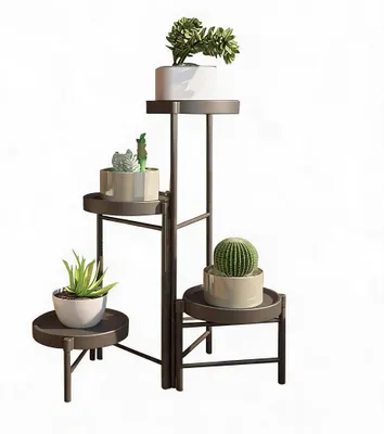 Image de Support pour plantes - Étagère à fleurs modèle C avec 4 niveaux - Pliable - En métal - Modèle d'angle - Pour intérieur et extérieur - Noir