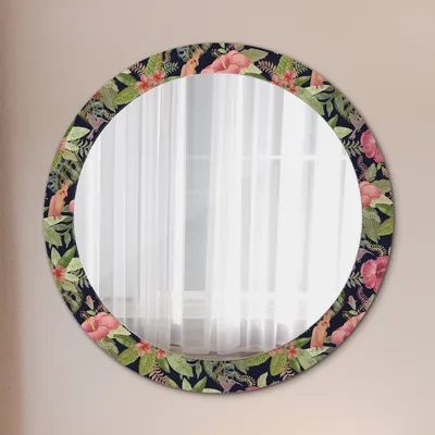Produktbild von Ø80cm Spiegel - Glasrahmen mit Aufdruck - Wandspiegel Schlafzimmer - Hibiskus Blumen