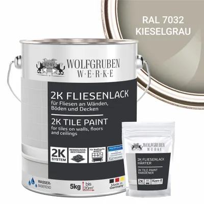 Produktbild von 2K Fliesenlack Fliesenfarbe Wand Bodenfliesen W712 Kieselgrau RAL 7032 - 5Kg