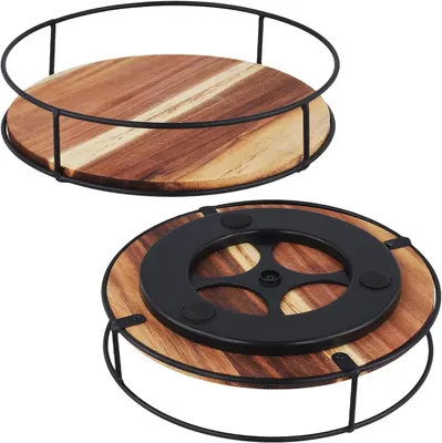 Produktbild von Gewürzregal Lazy Susan 2-teiliger Drehteller aus Holz, 23 cm, 5,5 cm hoch, Gewürzregal, drehbarer Organizer, Lazy Susan für Küche, Esszimmer
