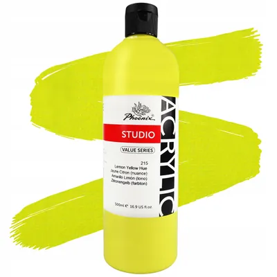 Produktbild von Phoenix Acrylfarbe 500ml – 215 Zitronengelb – Künstlerfarbe Studio-Qualität – Hohe Deckkraft – Für Leinwand, Holz & Steine – Lemon Yellow