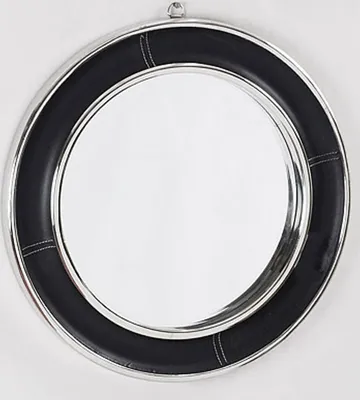 Produktbild von Casa Padrino Luxus Leder Spiegel Schwarz / Silber  Ø 58 cm - Designer Möbel