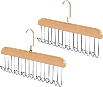 Immagine prodotto di Grucce per abiti in legno con 8 ganci, confezione da 2 pezzi, girevoli a 360 gradi, ideali per sciarpe e cinture