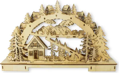 Produktbild von Schwibbogen LED Lichterbogen Weihnachtslandschaft Stimmungsbogen mit 11 LEDs 45cm Holz