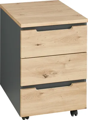 Produktbild von Rollcontainer MEMPHIS Front Artisan Eiche Korpus Graphit 3 Schubladen