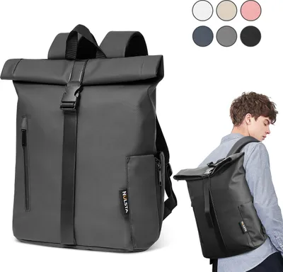 Produktbild von 7MAGIC RollTop Rucksack 20L-25L, Laptoptasche 15,6 Zoll Groß Kapazität Daypack, Schulrucksack Backpack Fahrradrucksack Freizeitrucksack für Uni Schule Reisen Job, Schwarz