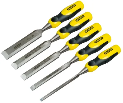 Produktbild von STANLEY Stechbeitel Dynagrip, Kunststoffgriff mit Schlagkappe, Set 5-tlg. 6, 10, 15, 20, 25 mm
