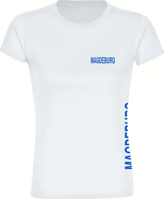 Produktbild von multifanshop Damen T-Shirt - Magdeburg - Brust & Seite, weiß, Größe M