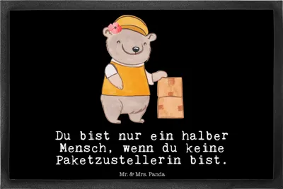 Produktbild von Mr. & Mrs. Panda Türvorleger Paketzustellerin Herz 40 x 60 cm - Schwarz - Geschenk, Lustig, Paketbotin, Schmutzmatte, Schmutzfangmatte, fußmatte, Bodenvorleger, Witzig