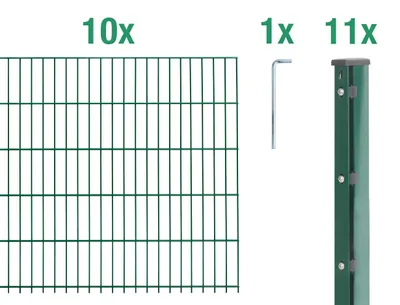 Produktbild von Alberts Doppelstabmattenzaun 6-5-6, Matten 2,50 m, Höhe 1,83 m, Länge 25 m, grün, Zaun als Komplettset, Pfosten mit Abdeckleiste 60x40 mm