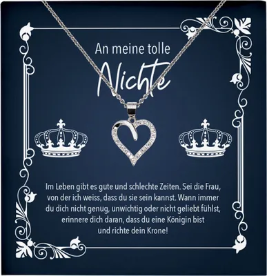 Produktbild von 22Feels Echt Silber Halskette - An meine tolle Nichte Geschenk 18. Geburtstag Weihnachten Abschluss Schmuck Set für Mädchen und Frauen - Herz Anhänger, Karte