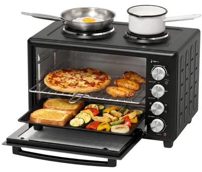 Produktbild von HOMCOM 36L Mini-Backofen mit 2 Kochplatten, elektrischer Tischbackofen