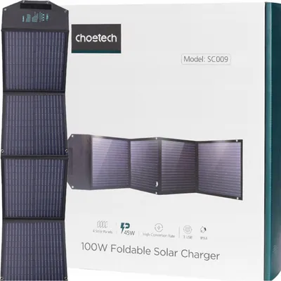 Obrázok produktu pre Choetech skladací solárny panel, 100W, 2x USB, 1x USB-C, PD, QC, čierny (SC009-V2)