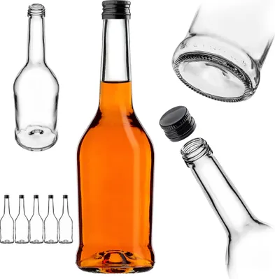 Obrázek produktu pro KADAX lahve na likér 500 ml, 5 kusů, prázdné lahve na olej, ocet, likér, víno a pálenku, skleněné lahve, lahve na pálenku, lahve na džus (černé)