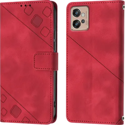 Produktbild von Hülle für Motorola Moto G32 Prägung Flip Leder Brieftasche Schutzhülle mit Ständer Rot
