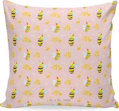 Produktbild von Mr. & Mrs. Panda kuschelkissen 40x40 Biene Happy - Rosa - Geschenk, Zierkissen, Sofakissen, Kuschel Kissen, bedruckt