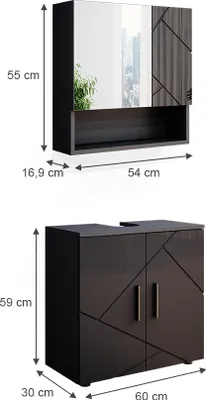 Obrázek produktu pro Sada nábytku do koupelny Vicco Irma Antracitový vysoký lesk 2 díly, spodní skříňka 60 cm, Model 34675