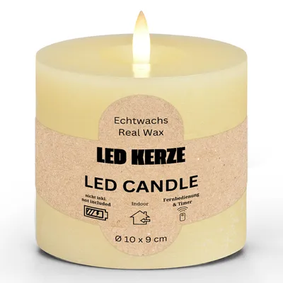 Immagine prodotto di Candela a LED a colonna in cera, fiamma tremolante, Ø 10x9 cm, bianco crema