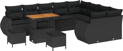 Image de Ensemble de canapé de jardin 12 pcs Noir polyrotin