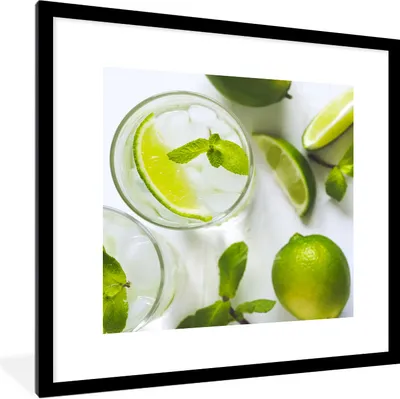 Produktbild von MuchoWow® Gerahmtes Poster Mojito-Cocktail mit Limette und Minze im Glas 40x40 cm - Poster mit Schwarzem Bilderrahmen Wandposter Rahmen Foto Bilder - Poster - Plakat im Rahmen