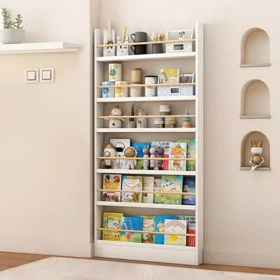 Image de Étagère bibliothèque pour chambre d'enfant, dimensions 90x10x178 cm, 6 étagères, blanche, avec système anti-basculement