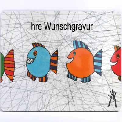 Produktbild von Schneidebrett mit Motiv Fische mit Gravur