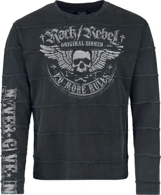 Produktbild von Rock Rebel by EMP Herren graues Langarmshirt mit Frontprint und bedruckten Ärmeln S