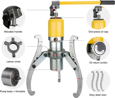 Image de Extracteur hydraulique, acier 40Cr, poignée pivotante à 360°, jaune