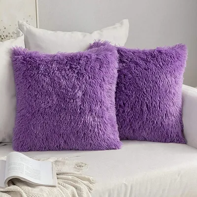 Obrázek produktu pro Sada 2 povlaků na polštáře 43 x 43 cm, polštář na pohovku z umělé kožešiny, dekorativní polštář, plyšový polštář, plyšový polštář, plyšový polštář na pohovku, super měkký polštář, nadýchaný povlak na pohovku