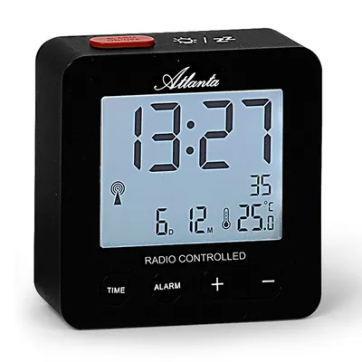 Obrázok produktu pre Atlanta 1882/7 budík rádiom riadený budík digitálny čierny so svetelnou teplotou