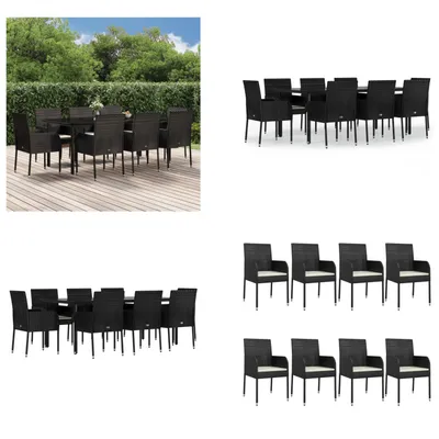 Produktbild von vidaXL 9 tlg. Garten Essgruppe mit Kissen Schwarz Poly Rattan - Garten Essgruppe - Garten Essgruppen - Essgruppe - Essgruppe Terrasse