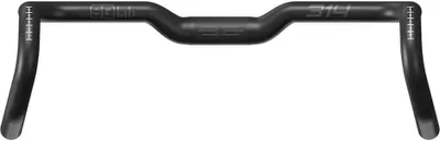 A black aluminum handlebar for a bicycle, shown against a white background.