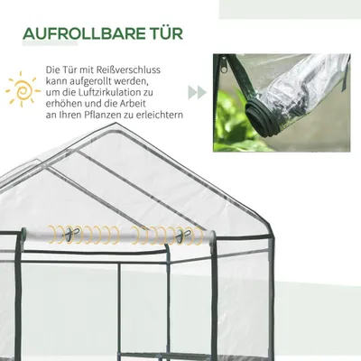 Produktbild von Foliengewächshaus Begehbares Gartenhäuschen Tomatengewächshaus Mit 6 Regalen, Transparent Stahl Pvc, Für Garten