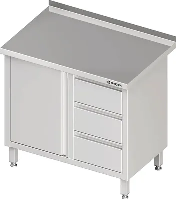 Produktbild von Arbeitsschrank mit Flügeltür, 1000x700x850 mm, mit 3er Schubladenblock rechts, mit Aufkantung, verschweißt