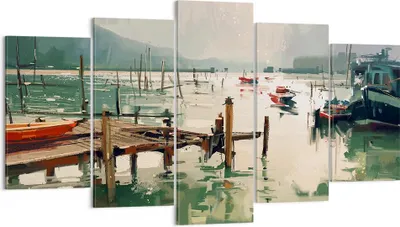 Produktbild von Bild auf Leinwand - Leinwandbild - Boot Ufer Brücke - 160x85cm - Wand Bild - Wanddeko - Wandbilder - Leinwanddruck - Bilder - Kunstdruck - Wanddekoration - Leinwand bilder - Wandkunst - EA160x85-3829