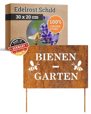 Produktbild von Edelrost Schild mit Stecker Bienen Garten